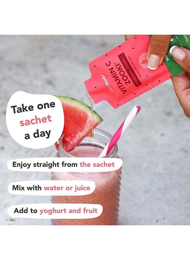 Zooki Liposomal Vitamin C 1000mg – Watermelon Flavor – High Absorption Liquid Sachets – Immune & Antioxidant Support – 14 Sachets - Image 4